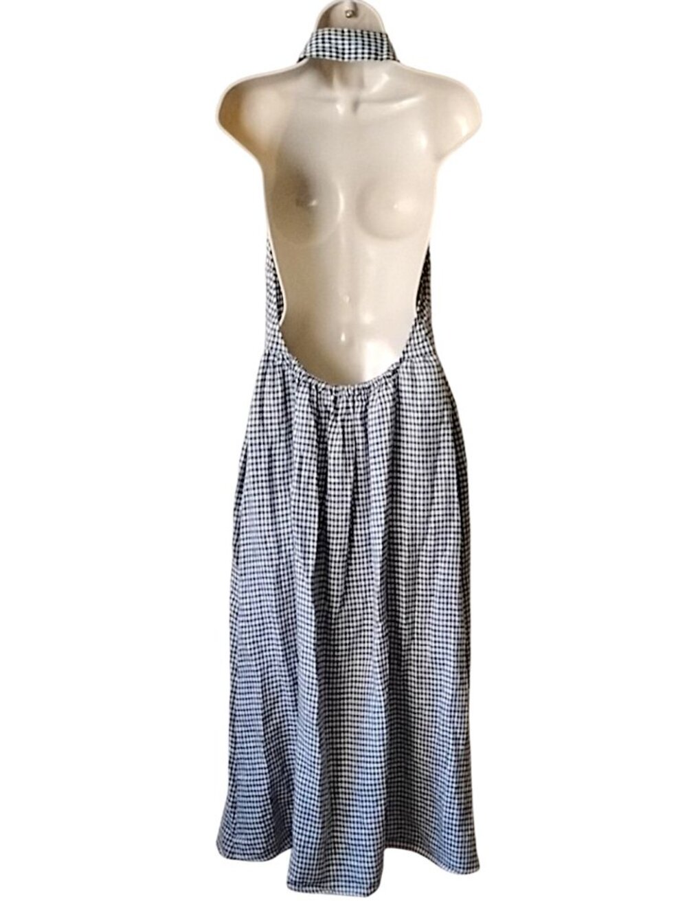 NWOT Reformation Tace Gingham Check Linen Halter Midi Dress 8 Slate White - Picture 5 of 11